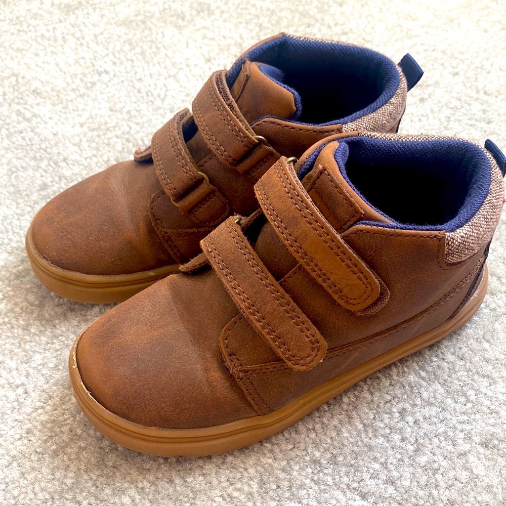 Boys Brown Faux Leather & Tweed Boots with Velcro Straps